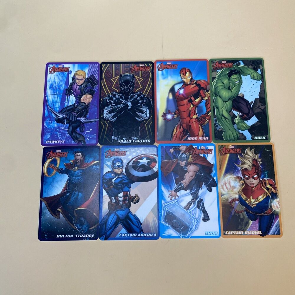 Set of 8 Andamiro Marvel Avengers Arcade Coin Pusher Cards with Bar Codes